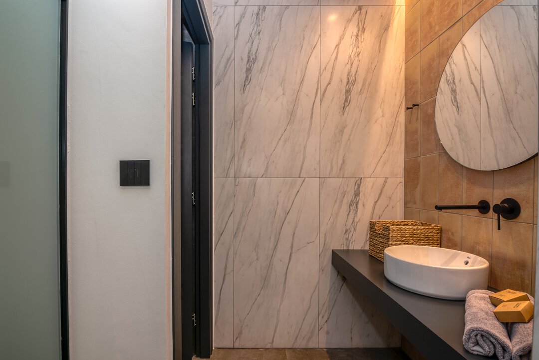 Stylish bedroom combining modern comfort with Mediterranean charm at Nusa Gramvousa villa near Gramvousa, Crete